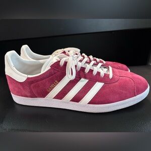 Adidas Maroon Suede Sneakers with White Stripes